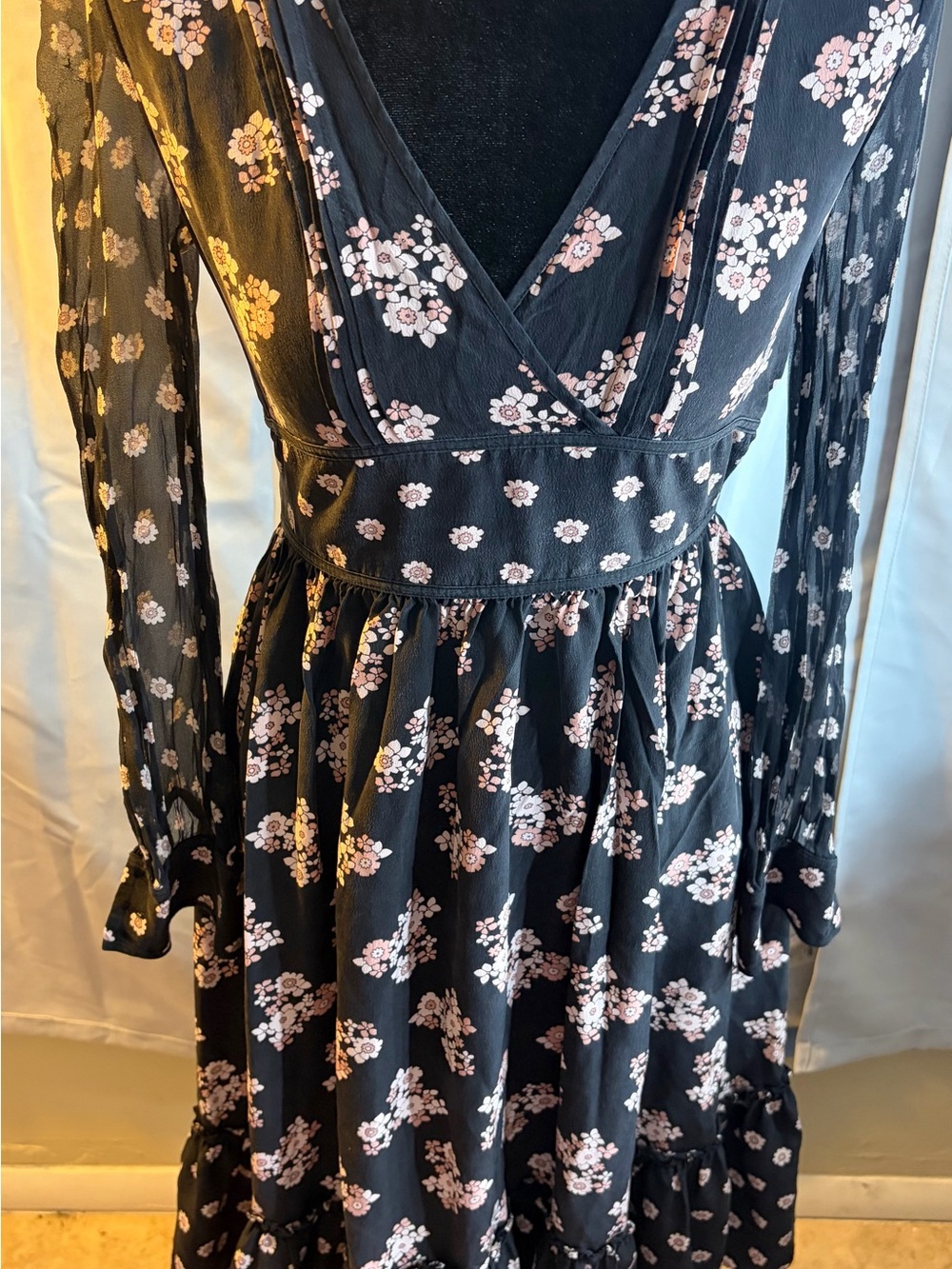 kate spade Black Midi Dress with Pink Floral Print